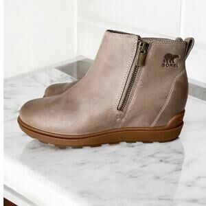 Sorel Evie side zip ankle boots beige leather 8.5